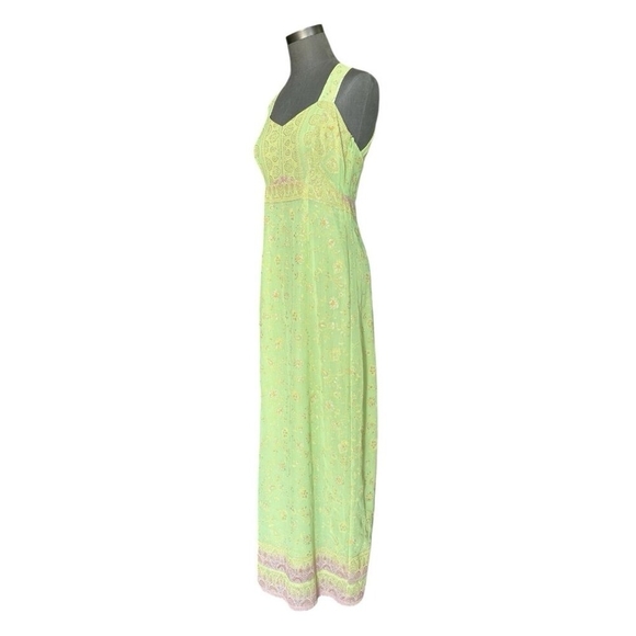 Custom Silk Floral Halter Maxi Dress Light Green Pink Sleeveless Gown Size M - Picture 4 of 5